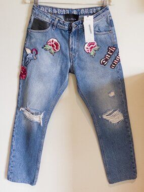 John Richmond Persona Non Grata Embroidered Denim Jeans Blue Sz 29